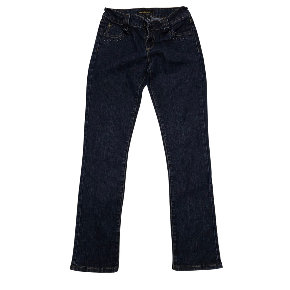 Southpole Juniors Dark Wash Straight Leg Embellished Denim Jeans Size 9 Y2K